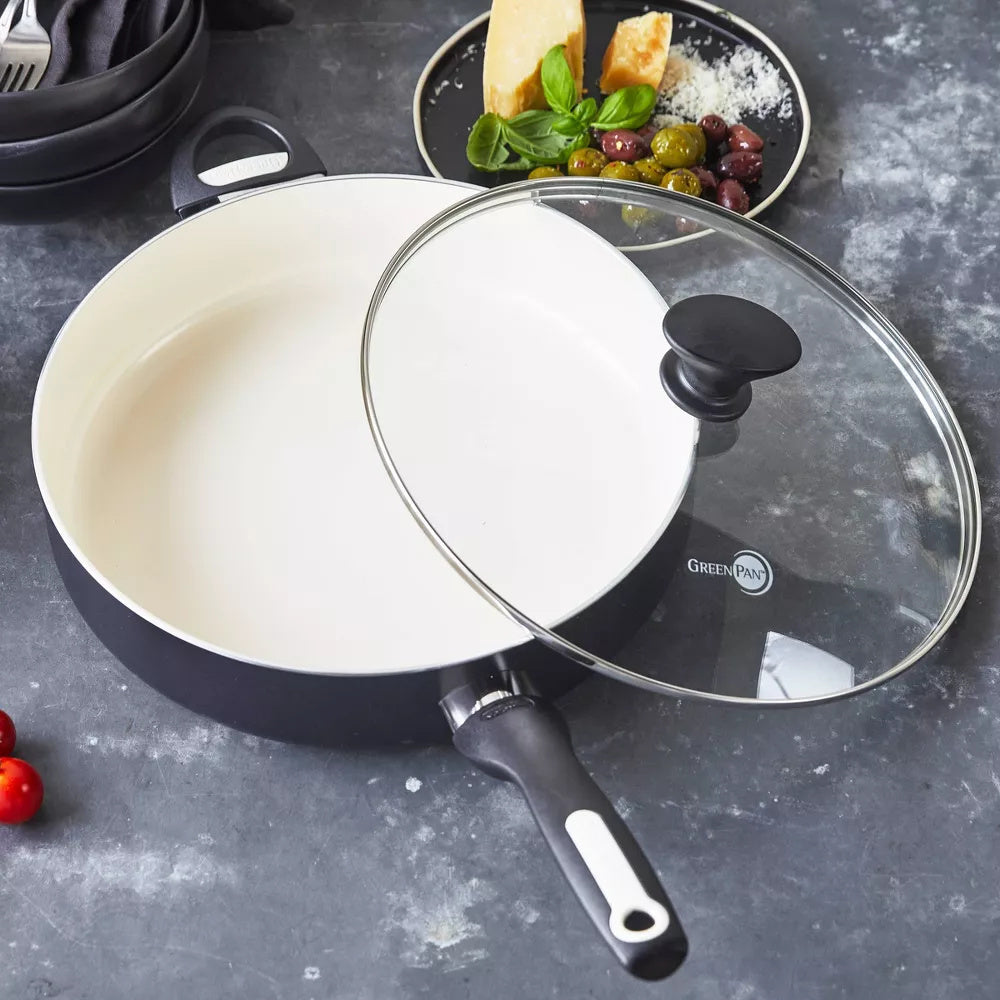 Rio 5qt Ceramic Nonstick Covered Saute Pan with Helper Handle Black Doba
